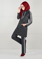 Tesettür giyim GRİ ŞERİT DETAYLI EŞOFMAN TUNİK 0051 