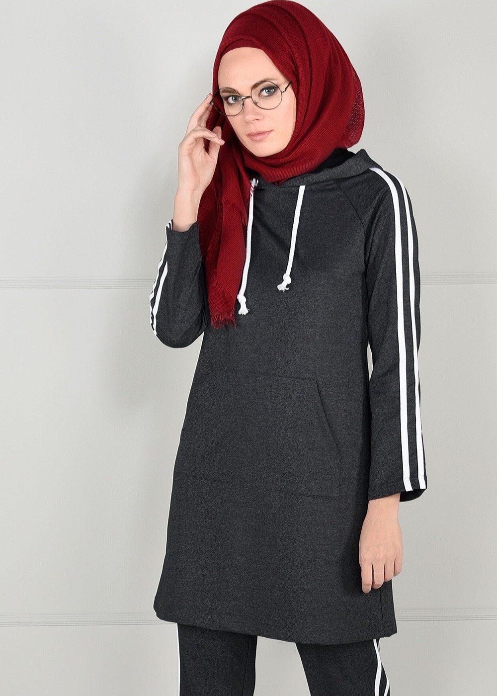 Vêtements hijab GRIS TUNIQUE DE SURVÊTEMENT À RAYURES 0051