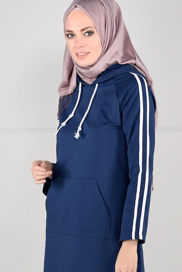 Vêtements hijab BLEU MARINE TUNIQUE DE SURVÊTEMENT À RAYURES 0051 - TRENDTESETTÜR