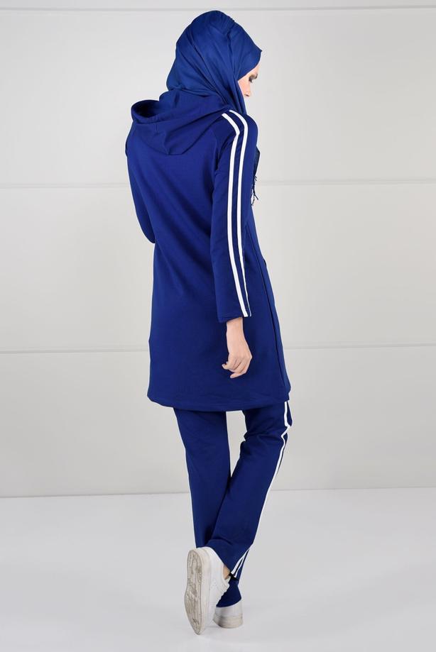 Vêtements hijab BLEU MARINE TUNIQUE DE SURVÊTEMENT À RAYURES 0051 - TRENDTESETTÜR