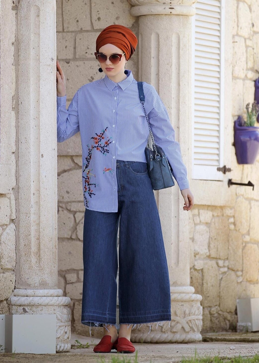 Tesettür giyim LACİVERT T 8352 Magazin-Bol Kesim Denim Pantolon