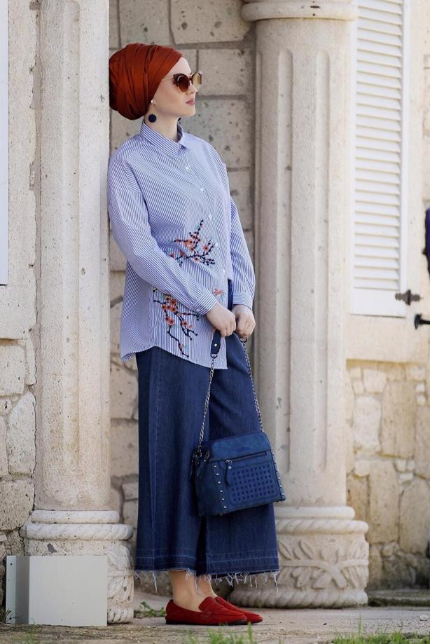 Tesettür giyim  T 8352 Magazin-Bol Kesim Denim Pantolon - TRENDTESETTÜR