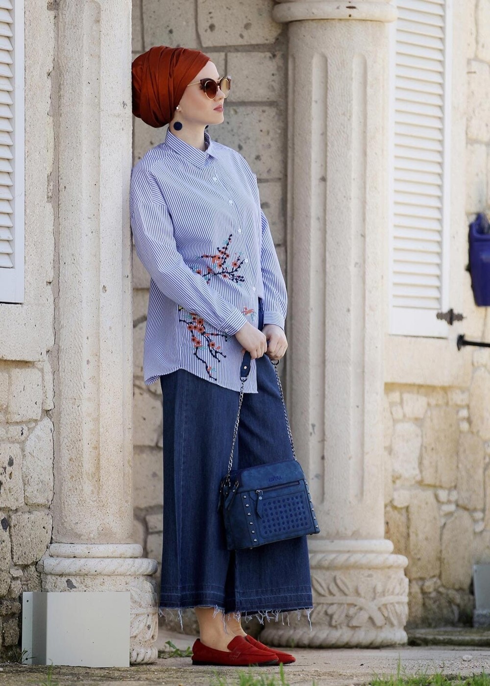 Tesettür giyim LACİVERT T 8352 Magazin-Bol Kesim Denim Pantolon