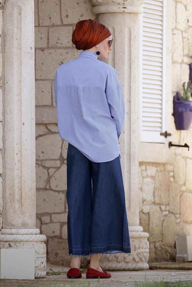 Tesettür giyim  T 8352 Magazin-Bol Kesim Denim Pantolon - TRENDTESETTÜR