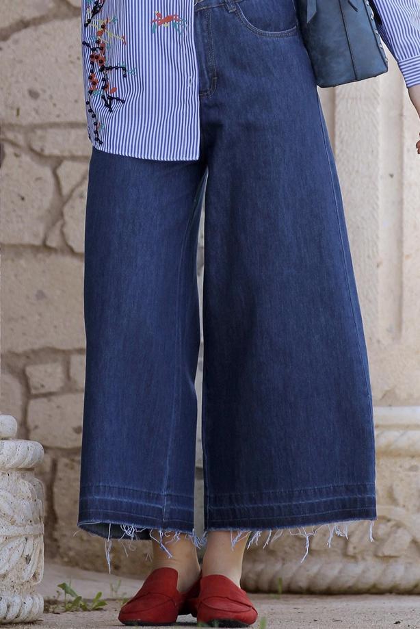 Tesettür giyim  T 8352 Magazin-Bol Kesim Denim Pantolon - TRENDTESETTÜR