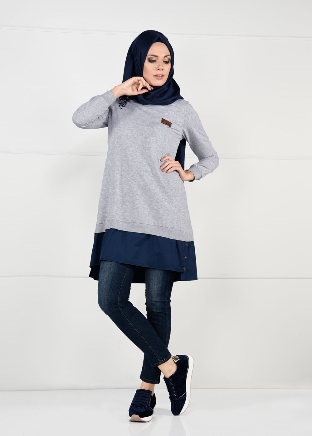 Tesettür giyim GRİ PENYE TUNİK 50115 