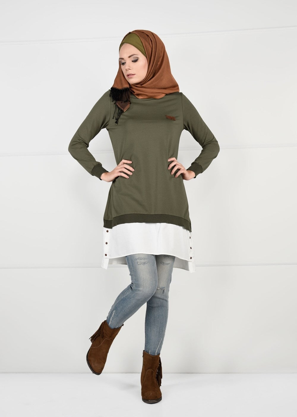 Tesettür giyim HAKİ PENYE TUNİK 50115 