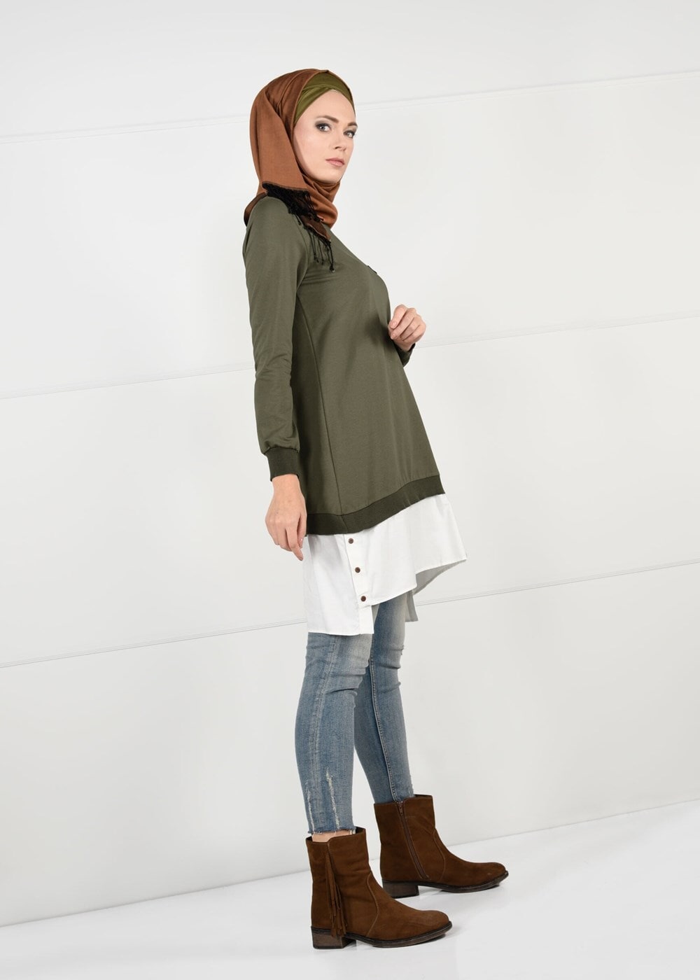Tesettür giyim HAKİ PENYE TUNİK 50115 