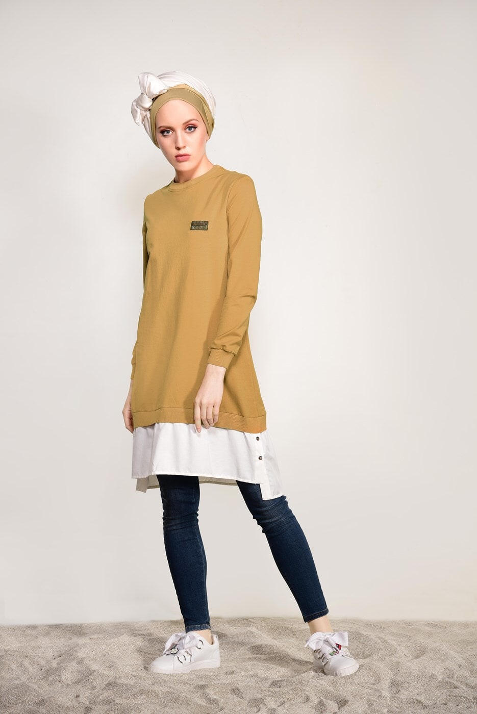 Tesettür giyim SARI PENYE TUNİK 50115 