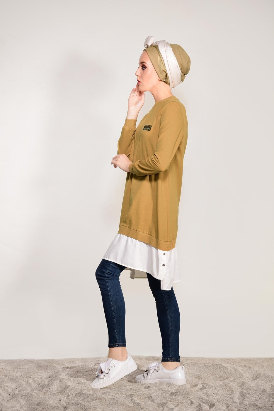 Tesettür giyim SARI PENYE TUNİK 50115 