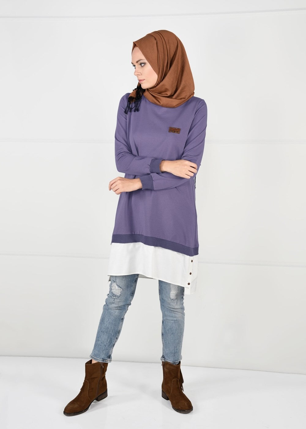 Tesettür giyim BEJ PENYE TUNİK 50115 