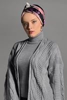 Tesettür giyim GRİ SAÇ ÖRGÜLÜ TRİKO HIRKA 0919 