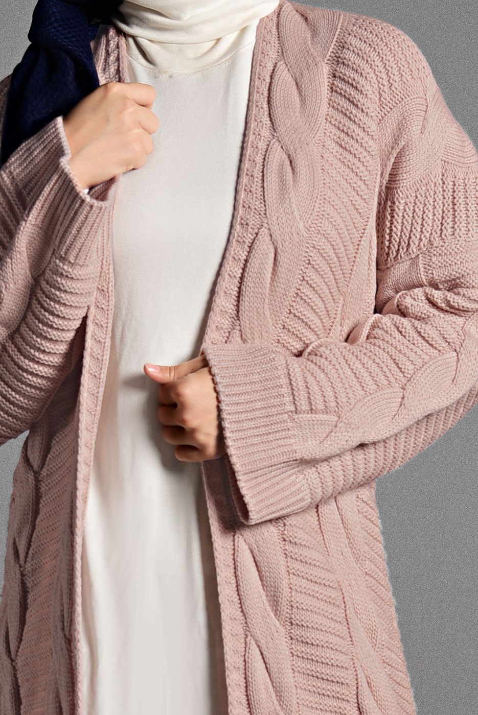 Tesettür giyim PUDRA SAÇ ÖRGÜLÜ TRİKO HIRKA 0919 