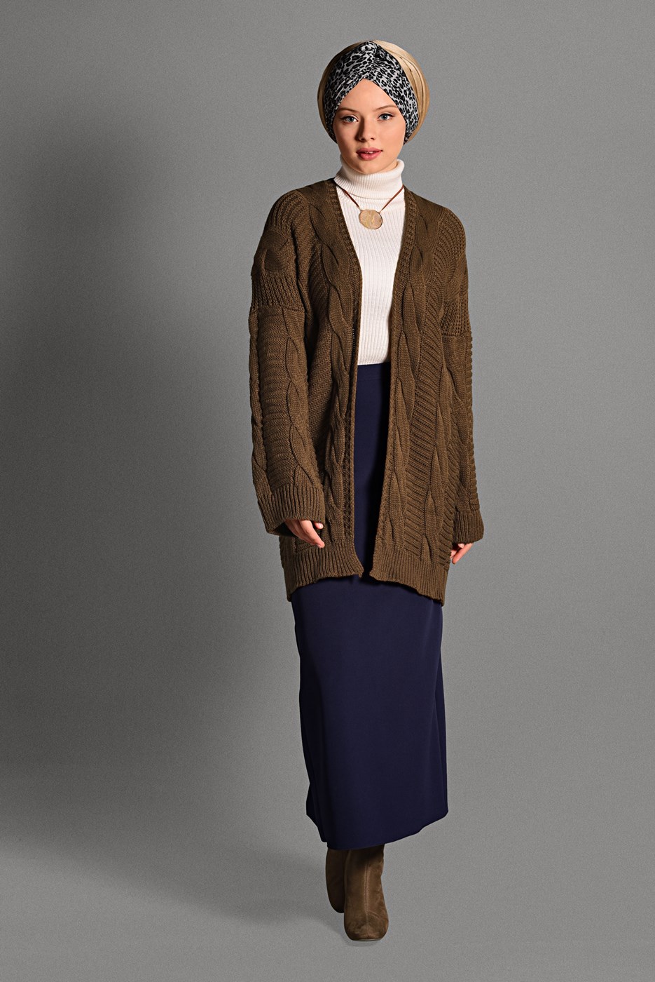 Tesettür giyim TABA SAÇ ÖRGÜLÜ TRİKO HIRKA 0919 