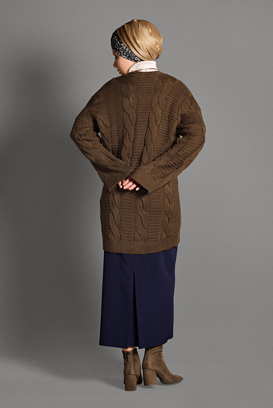 Tesettür giyim TABA SAÇ ÖRGÜLÜ TRİKO HIRKA 0919 