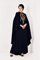 Hijab clothing NAVY BLUE Bead Embroidered Evening Dress T 7091-1 