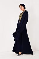 Hijab clothing NAVY BLUE Bead Embroidered Evening Dress T 7091-1 