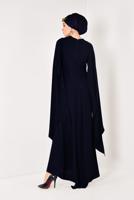 Hijab clothing NAVY BLUE Bead Embroidered Evening Dress T 7091-1 