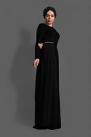 Tesettür giyim SİYAH DANTEL DETAYLI ABİYE ELBİSE 08625 