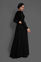 Tesettür giyim SİYAH DANTEL DETAYLI ABİYE ELBİSE 08625 