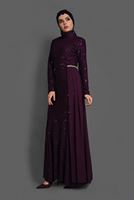 Tesettür giyim MOR DANTEL DETAYLI ABİYE ELBİSE 08625 