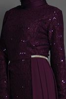 Tesettür giyim MOR DANTEL DETAYLI ABİYE ELBİSE 08625 