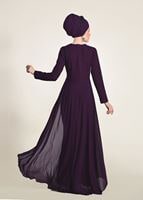 Tesettür giyim MOR BONCUK İŞLEME ABİYE ELBİSE 09625 