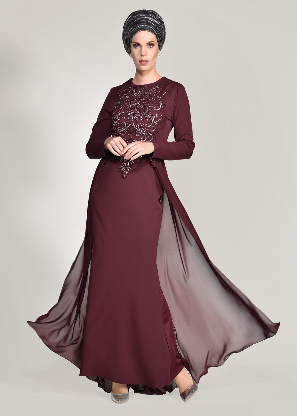 Vêtements hijab ROUGE BORDEAUX Robe de Soirée T 09625 