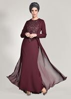 Vêtements hijab ROUGE BORDEAUX Robe de Soirée T 09625 