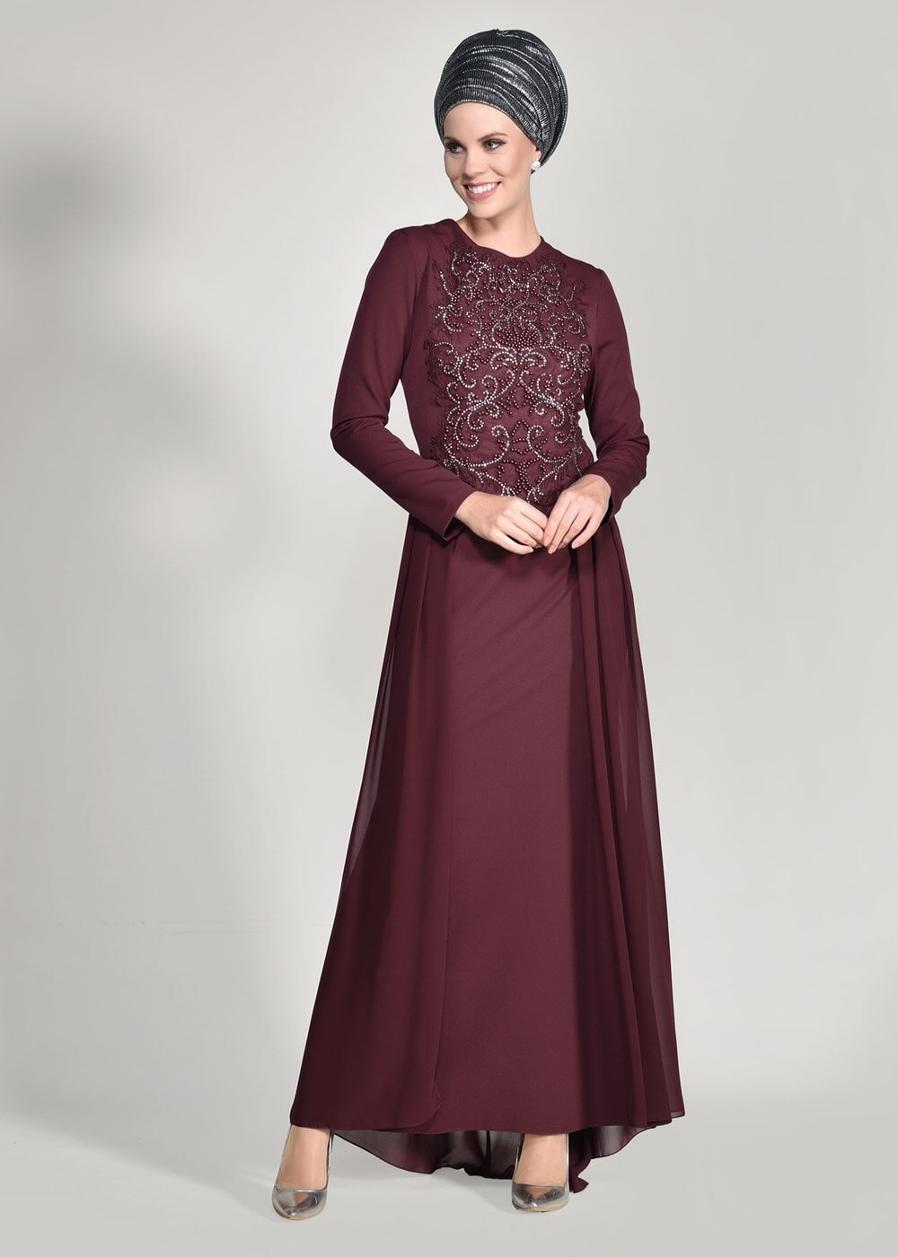 Vêtements hijab ROUGE BORDEAUX Robe de Soirée T 09625 