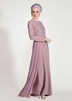 Tesettür giyim PUDRA BONCUK İŞLEME ABİYE ELBİSE 09625 