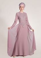 Tesettür giyim PUDRA BONCUK İŞLEME ABİYE ELBİSE 09625 