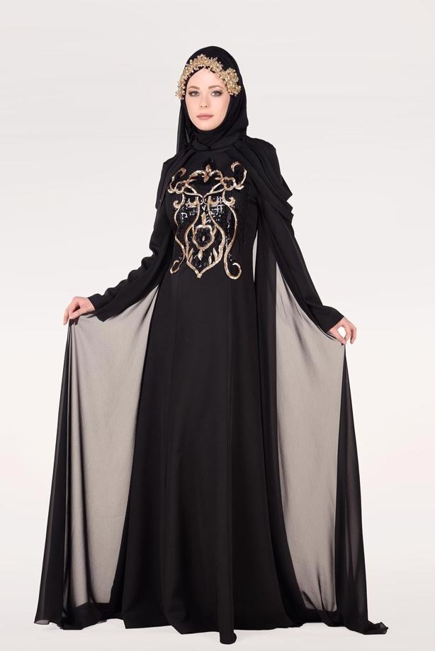 Tesettür giyim  PELERİNLİ ABİYE ELBİSE 18102  - TRENDTESETTÜR