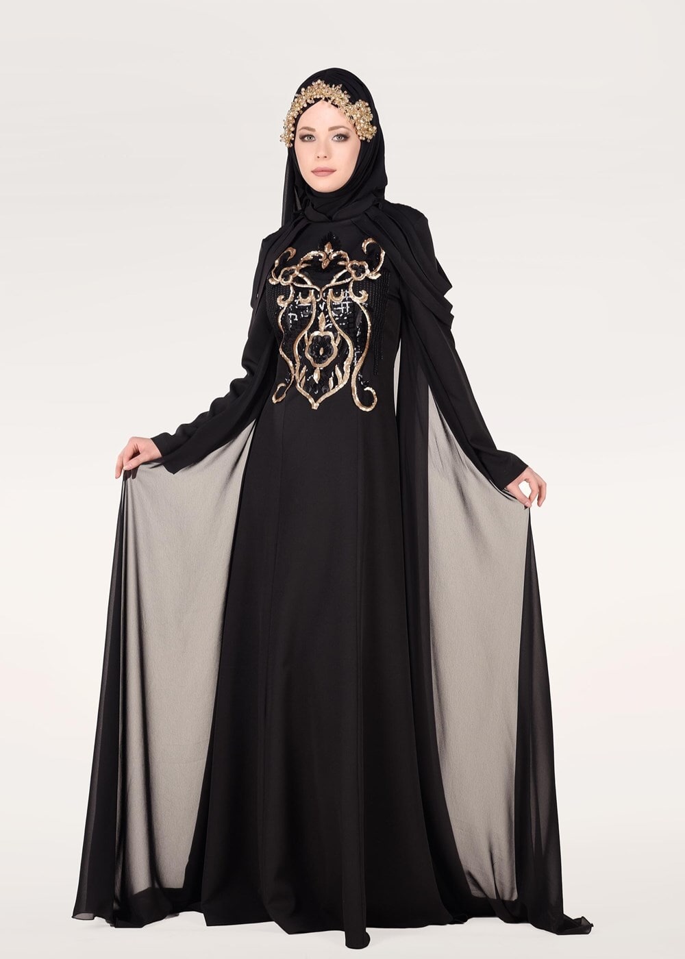 Hijab clothing BLACK EVENING DRESS WITH CAPE 18102 