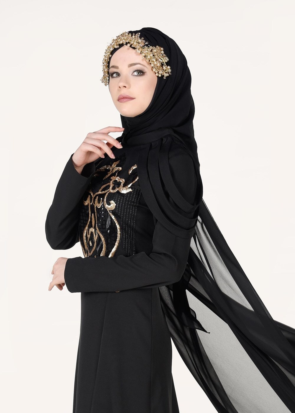 Vêtements hijab NOIR ROBE DE SOIRÉE MANTEAU 18102