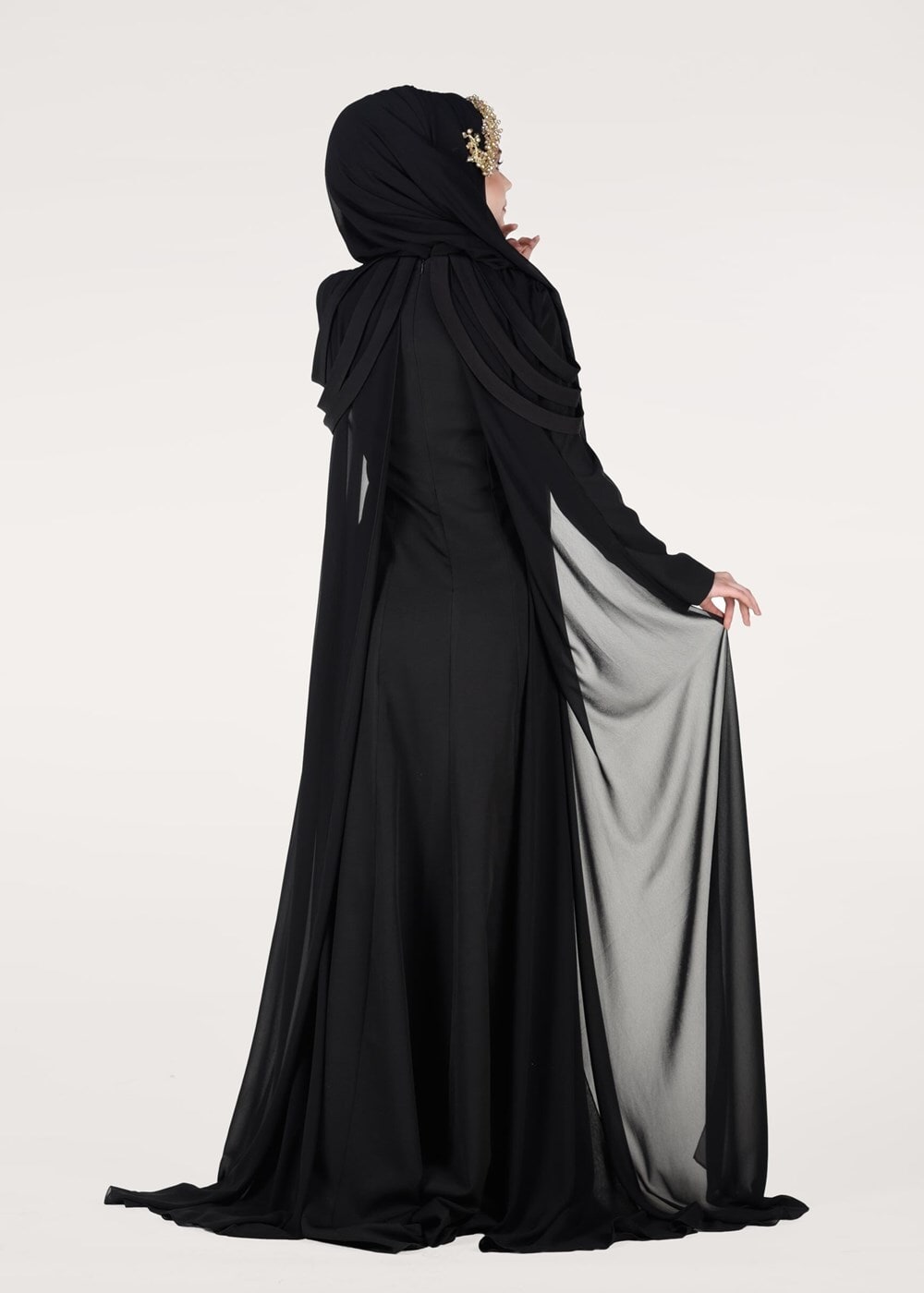 Hijab clothing BLACK EVENING DRESS WITH CAPE 18102 