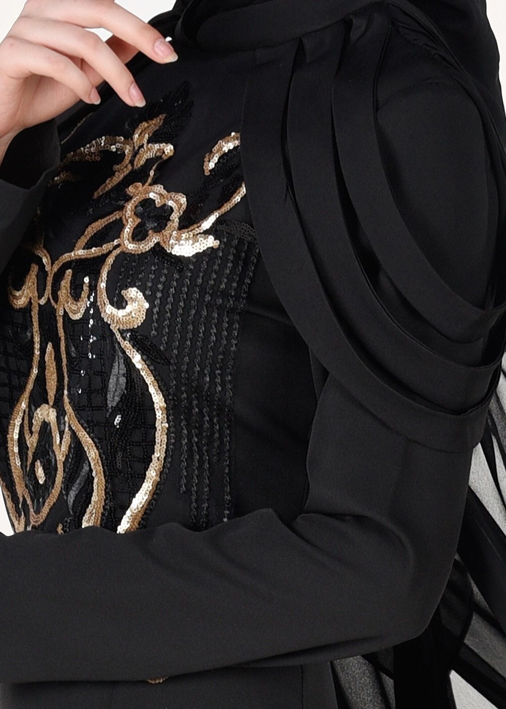 Vêtements hijab NOIR ROBE DE SOIRÉE MANTEAU 18102