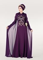 Hijab clothing PURPLE EVENING DRESS WITH CAPE 18102 