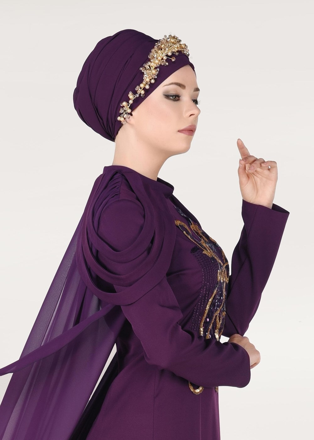 Hijab clothing PURPLE EVENING DRESS WITH CAPE 18102 