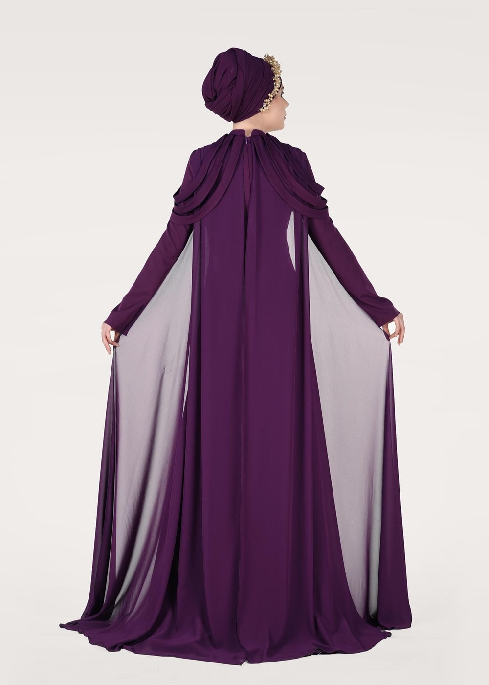 Hijab clothing PURPLE EVENING DRESS WITH CAPE 18102 