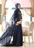 Hijab clothing NAVY BLUE EVENING DRESS WITH CAPE 18102 