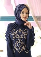 Hijab clothing NAVY BLUE EVENING DRESS WITH CAPE 18102 