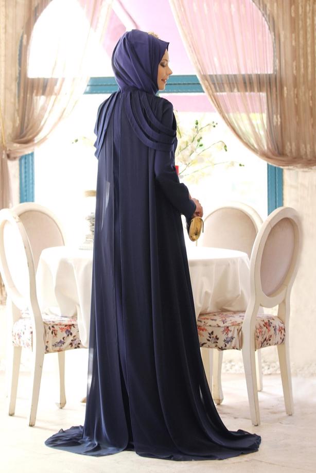 Tesettür giyim  PELERİNLİ ABİYE ELBİSE 18102  - TRENDTESETTÜR