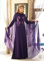 Tesettür giyim MOR PELERİNLİ ABİYE ELBİSE 38102