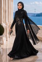 Hijab clothing BLACK EMBROIDERY DETAIL EVENING DRESS 48102 