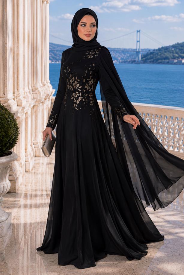 Hijab clothing  EMBROIDERY DETAIL EVENING DRESS 48102  - TRENDTESETTÜR