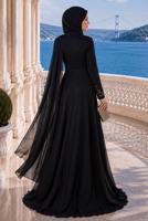 Hijab clothing BLACK EMBROIDERY DETAIL EVENING DRESS 48102 