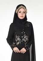 Hijab clothing BLACK EMBROIDERY DETAIL EVENING DRESS 48102 