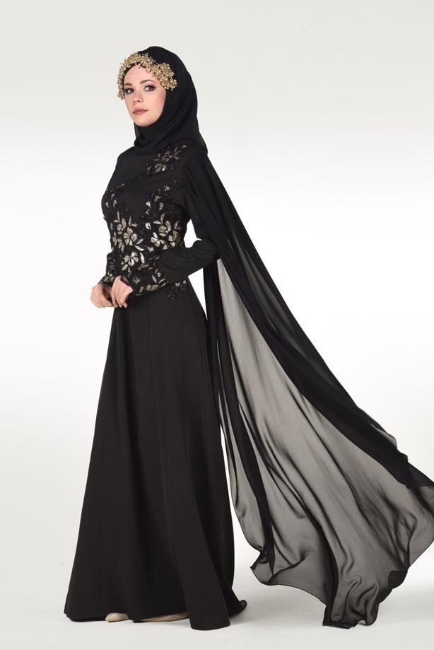 Tesettür giyim  İŞLEME DETAYLI ABİYE ELBİSE 48102 - TRENDTESETTÜR