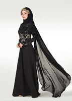 Hijab clothing BLACK EMBROIDERY DETAIL EVENING DRESS 48102 